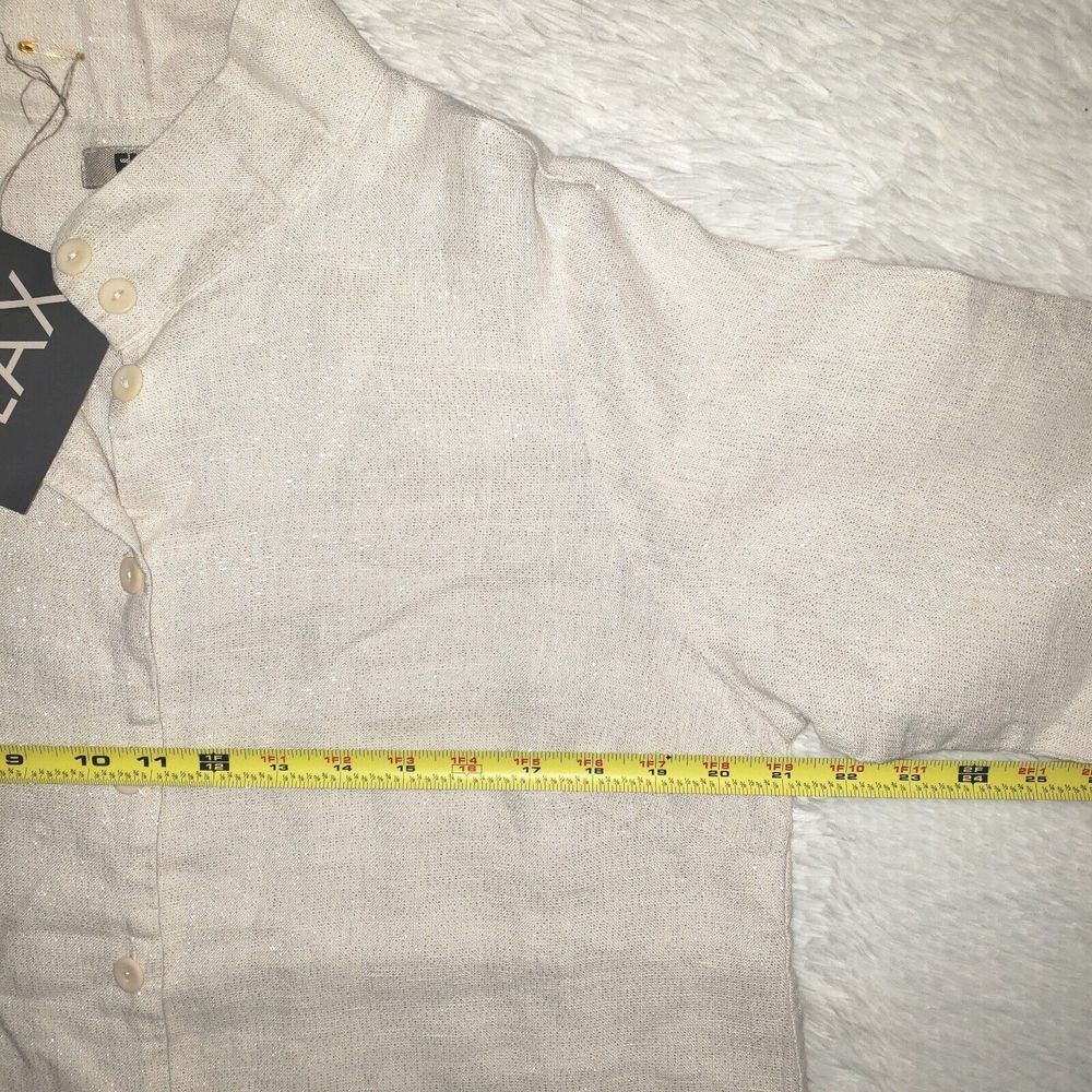 NWT Flax Linen Sparkly Button Front Shirt Sz S Oversized Womens Ivory Beige Top - Picture 8 of 9